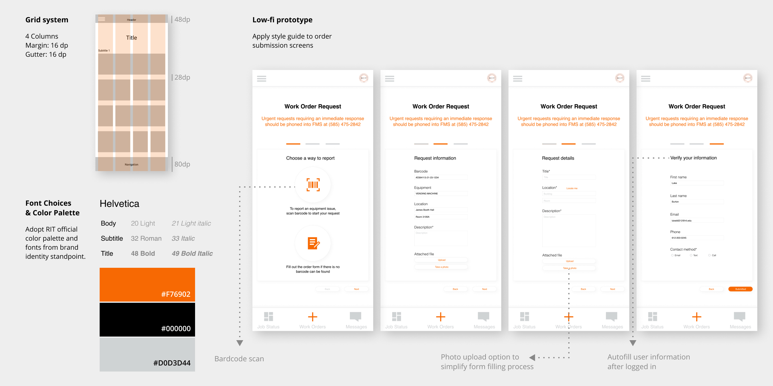 low-fi prototypes and style guide